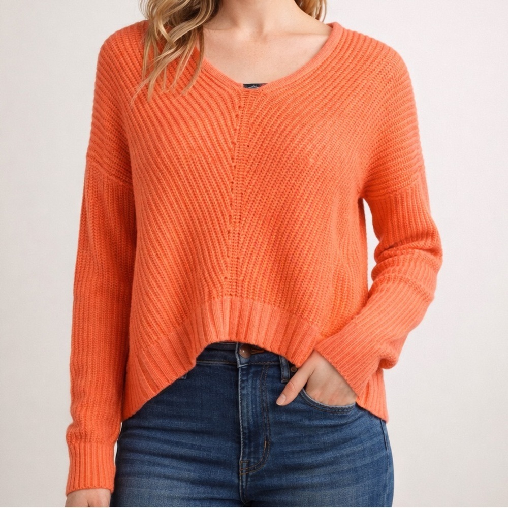 Freshman 1996 Coral Cropped V-Neck Knit Sweater Size Large